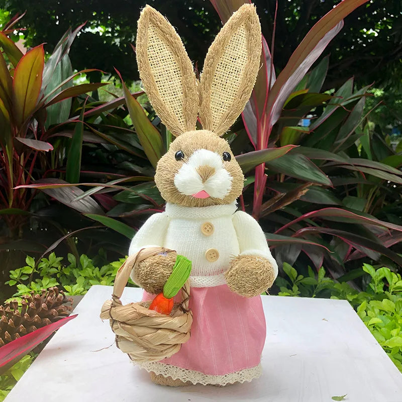 Osterhase Figur auf Schaukel – Handgefertigte Gras-Deko, Hängende Wohn- und Festdekoration