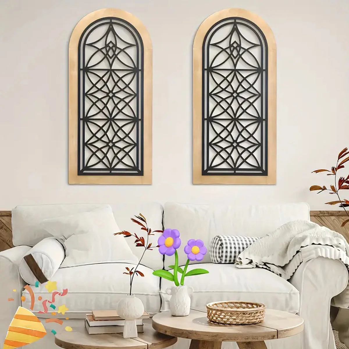2er Set Bogen-Wanddeko aus Holz – Vintage Landhaus Wandkunst für stilvolles Zuhause