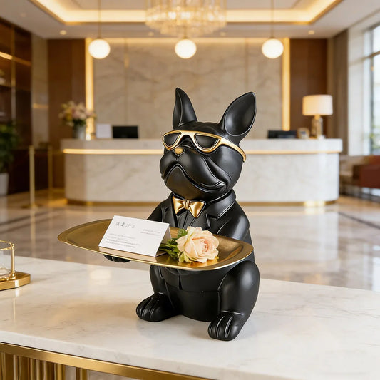 Kreative Bulldoggen Statue mit Tablett – Dekoablage für Schlüssel, Kleinigkeiten und Home Interior