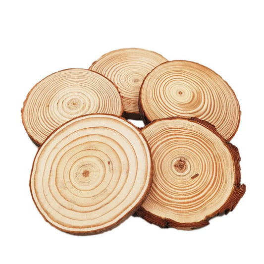 5er Set Naturholz-Scheiben 8–10 cm – Unbehandelt mit Rinde, Rustikal für Hochzeitsdeko, Tischmittelstücke & Partydekoration