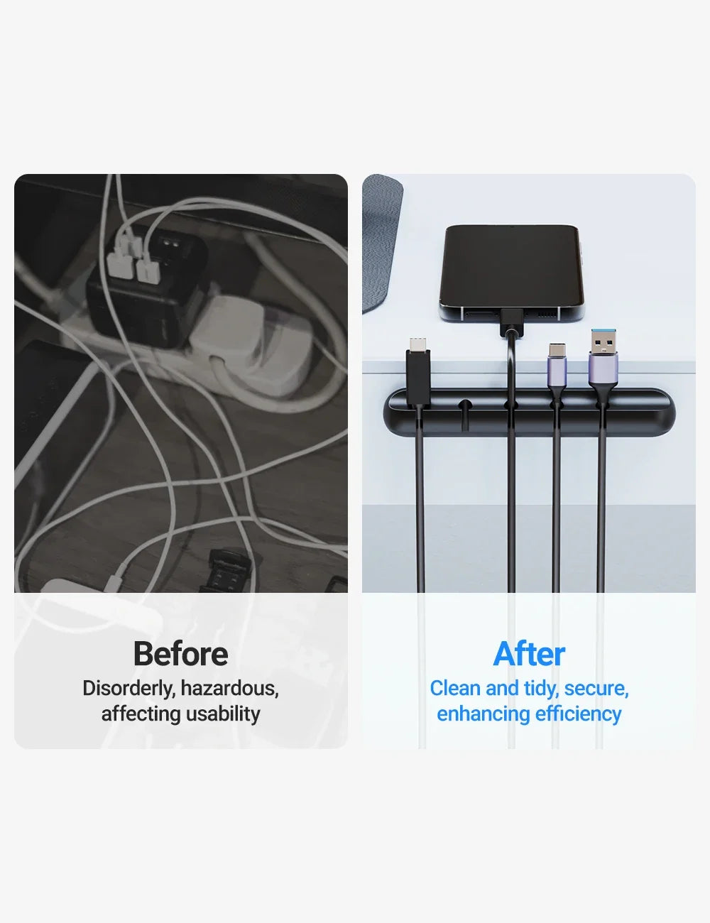 Selbstklebender Kabel-Organizer – Kabelclips für Desktop, Nachttisch, Lade- und Datenkabel