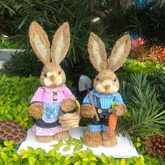 Niedlicher Osterhase aus Stroh – Dekofigur für Haus und Garten, stehender Osterhase 35 cm