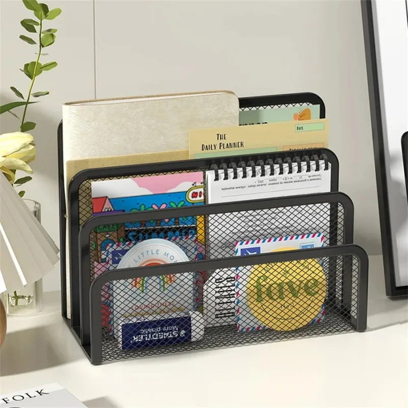 Metall Mesh Schreibtisch Organizer 3-fach – Dokumentenhalter für Büro, Papier und Magazine
