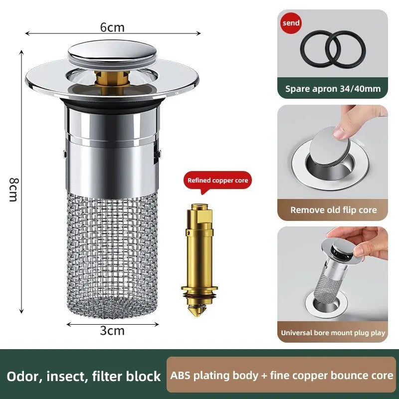 Edelstahl Waschbecken-Stöpsel, geruchsdichter Press-Stopfen, universal für Waschbecken