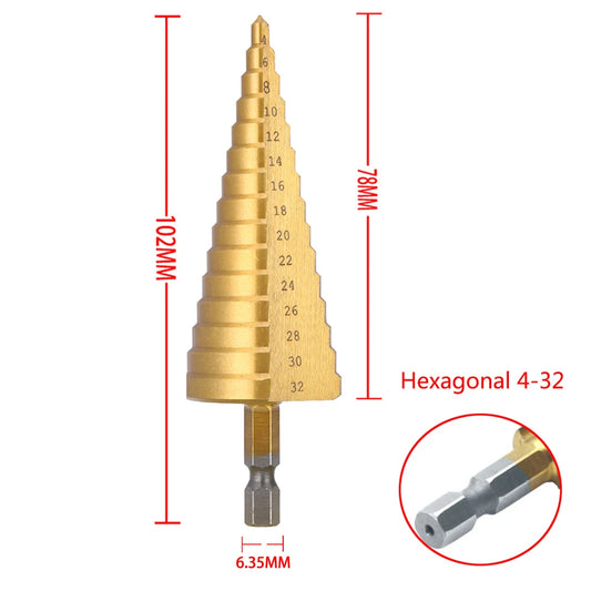 Titanbeschichteter HSS Stufenbohrer 4–20 / 4–32 mm – Kegelbohrer für Metall & Holz