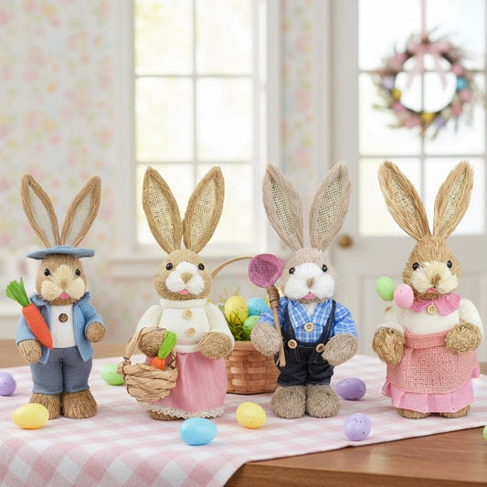 Osterhase Figur auf Schaukel – Handgefertigte Gras-Deko, Hängende Wohn- und Festdekoration