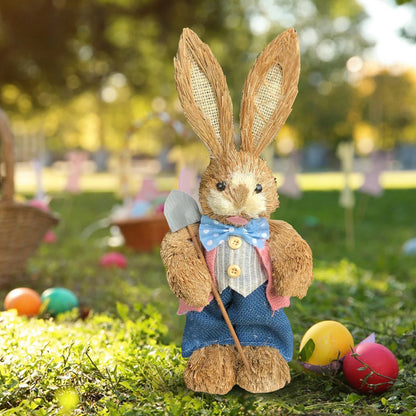 Niedlicher Osterhase aus Stroh – Dekofigur für Haus und Garten, stehender Osterhase 35 cm