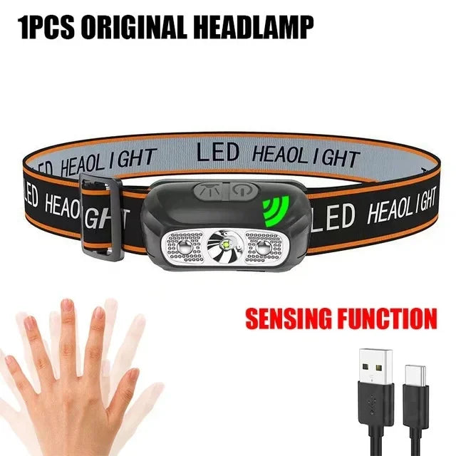 USB wiederaufladbare LED Stirnlampe – COB Arbeitslicht, wasserdicht, Sensorlicht, ideal für Angeln, Camping & Outdoor