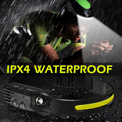 USB wiederaufladbare LED Stirnlampe – COB Arbeitslicht, wasserdicht, Sensorlicht, ideal für Angeln, Camping & Outdoor