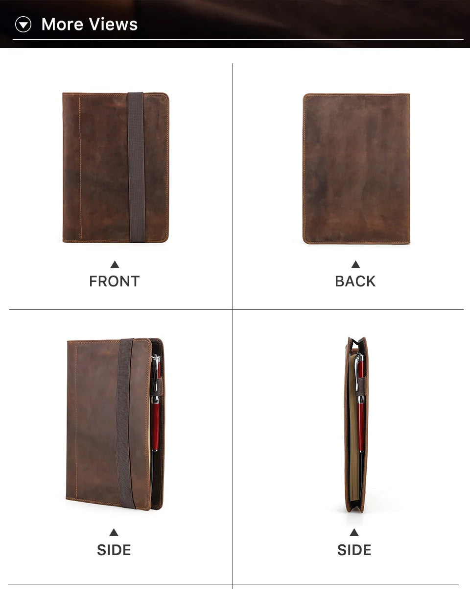 Retro Business Notizbuch A5 mit Ledercover, 6-Ring-Organizer, Stifthalter, iPad Mini Fach, Kartenfächer, Reise-Portfolio