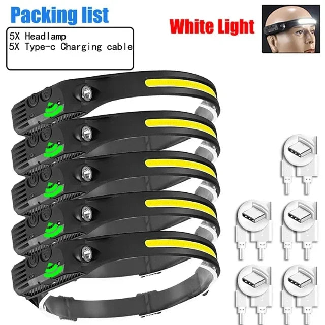 USB wiederaufladbare LED Stirnlampe – COB Arbeitslicht, wasserdicht, Sensorlicht, ideal für Angeln, Camping & Outdoor