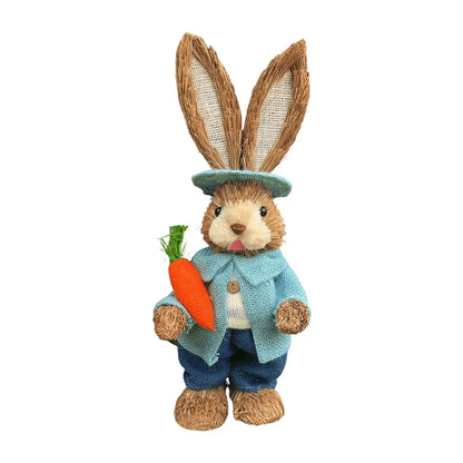 Niedlicher Osterhase aus Stroh – Dekofigur für Haus und Garten, stehender Osterhase 35 cm