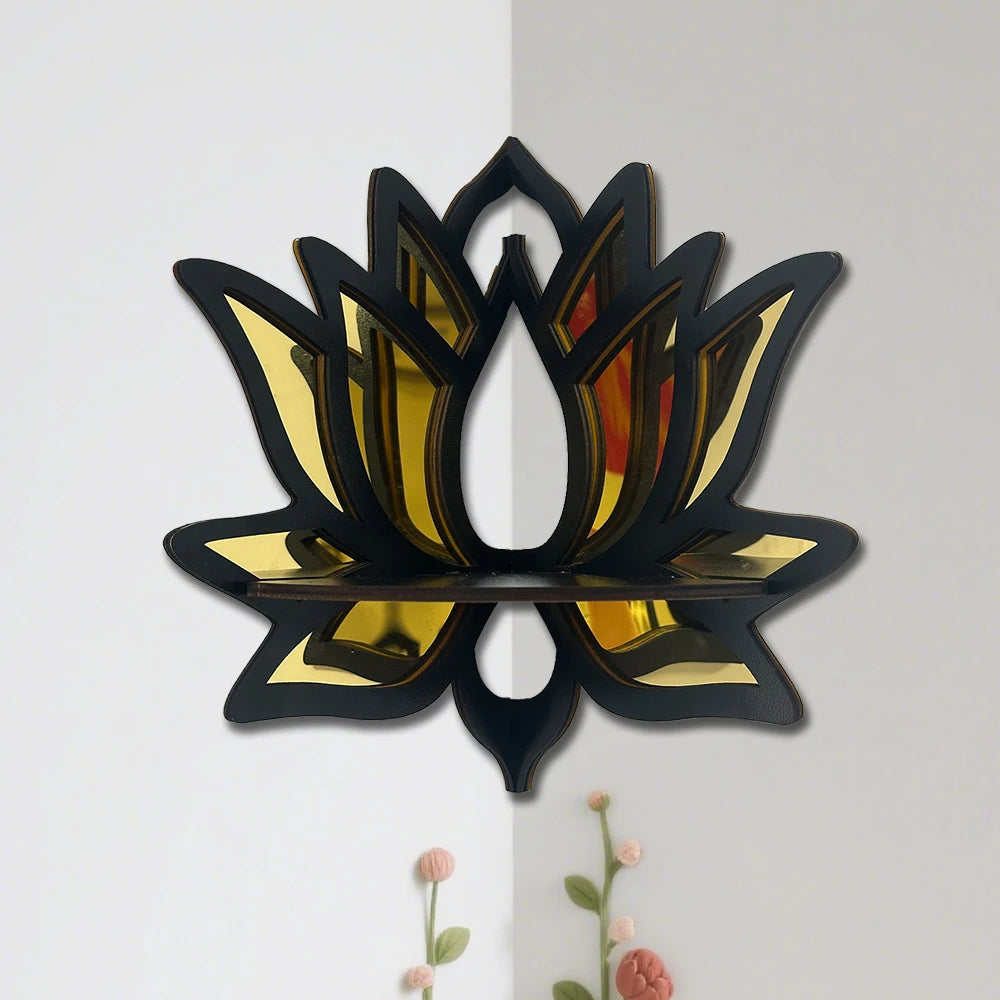 Lotus Wandregal aus Holz mit Spiegel – Dekorative Ablage für Kerzen & Duftöle