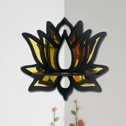 Lotus Wandregal aus Holz mit Spiegel – Dekorative Ablage für Kerzen & Duftöle