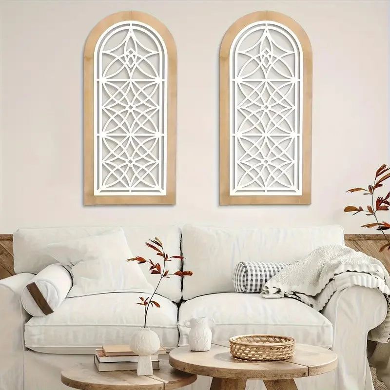 2er Set Bogen-Wanddeko aus Holz – Vintage Landhaus Wandkunst für stilvolles Zuhause