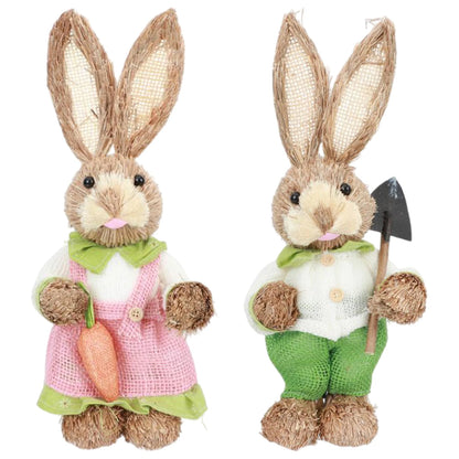 Niedlicher Osterhase aus Stroh – Dekofigur für Haus und Garten, stehender Osterhase 35 cm