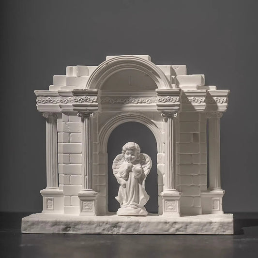 Vintage Europäischer Torbogen Deko – Gipsbogen Desktop Ornament mit Raumduft Funktion, Mini Landschafts- und Aromatherapie Dekoration