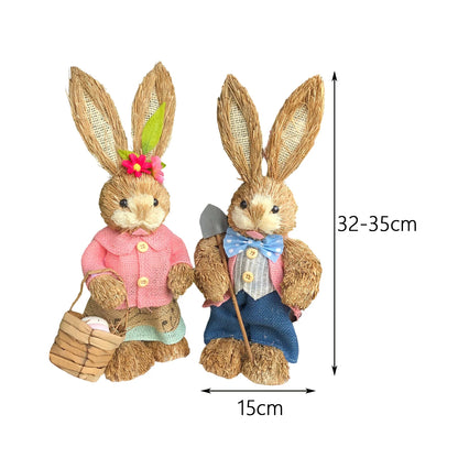 Niedlicher Osterhase aus Stroh – Dekofigur für Haus und Garten, stehender Osterhase 35 cm