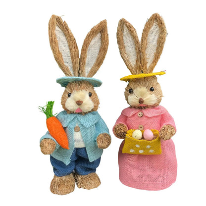 Niedlicher Osterhase aus Stroh – Dekofigur für Haus und Garten, stehender Osterhase 35 cm