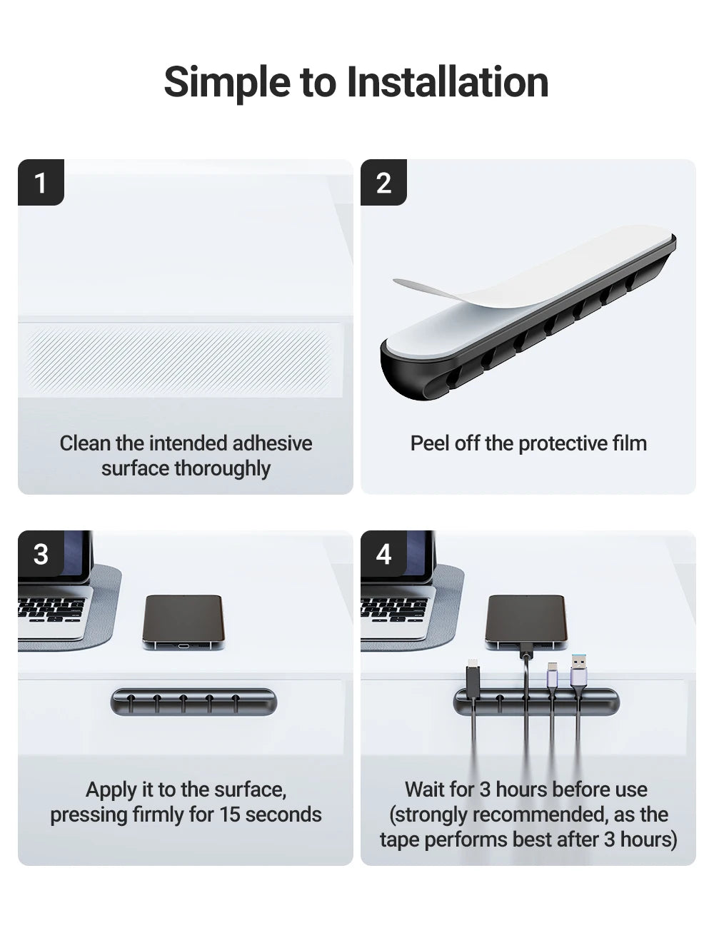 Selbstklebende Kabelclips – Kabelhalter für Schreibtisch, Nachttisch, USB- und Stromkabel, Maus- und Datenkabel