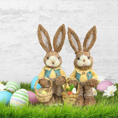 Niedlicher Osterhase aus Stroh – Dekofigur für Haus und Garten, stehender Osterhase 35 cm