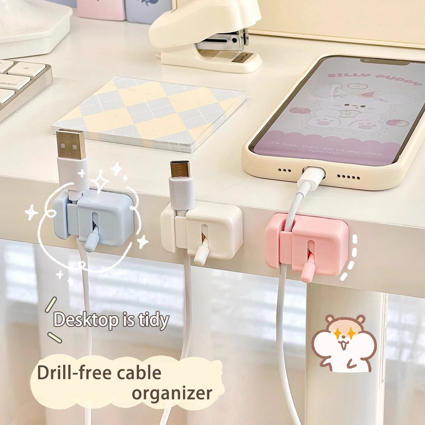 Kabel-Management-Clip für den Schreibtisch – Selbstklebender Kabelhalter für USB- und Datenkabel, einfache Montage am Tischrand