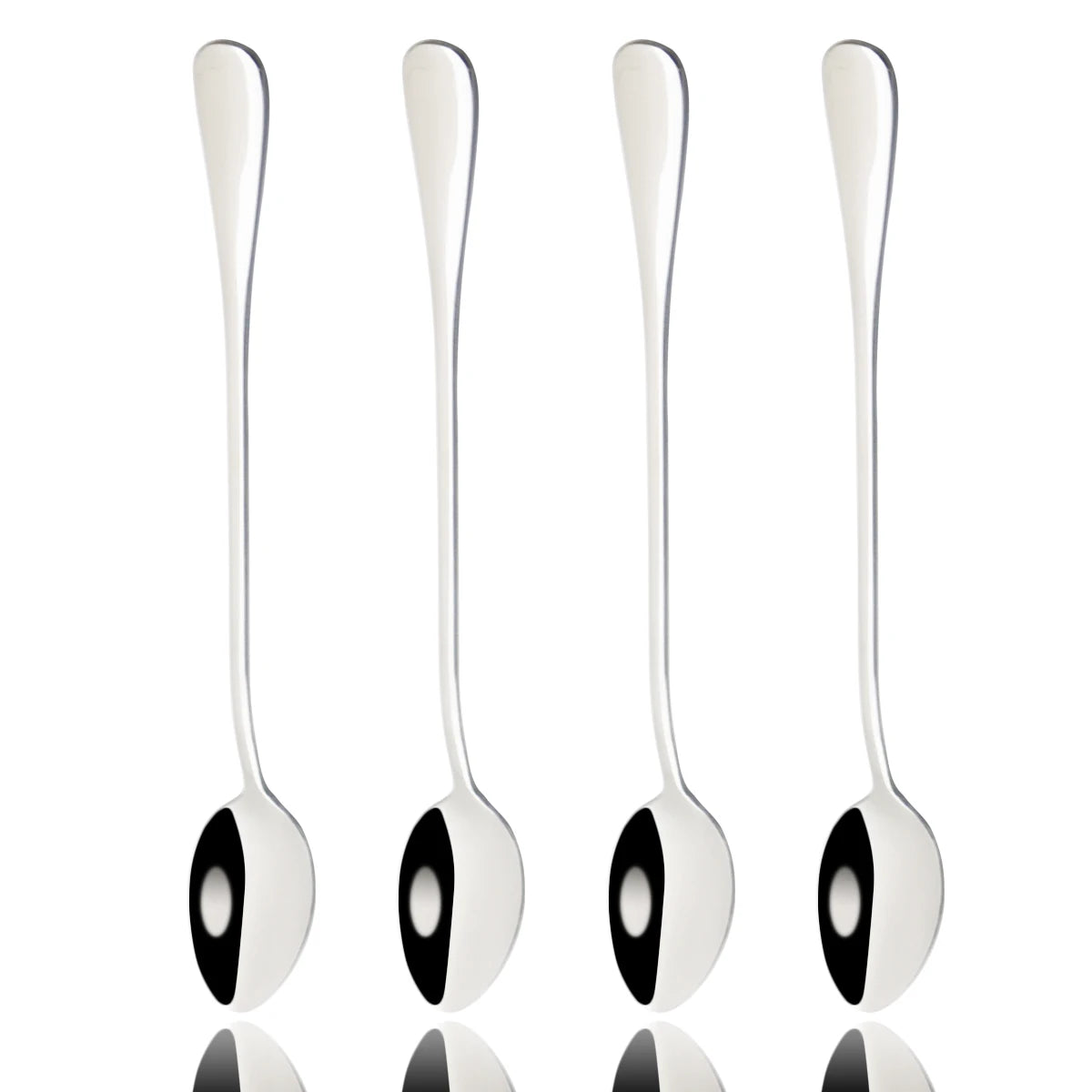 4er Set Edelstahl-Löffel mit langem Griff – Dessert-, Eis-, Kaffee- & Rührlöffel, Party- und Tischbesteck