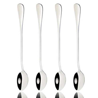 4er Set Edelstahl-Löffel mit langem Griff – Dessert-, Eis-, Kaffee- & Rührlöffel, Party- und Tischbesteck