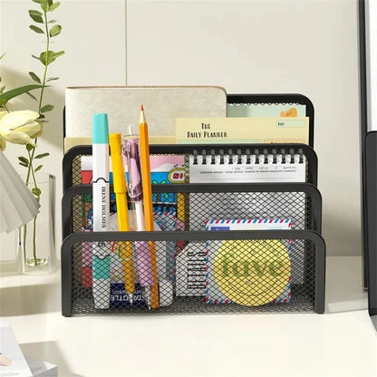 Metall Mesh Schreibtisch Organizer 3-fach – Dokumentenhalter für Büro, Papier und Magazine