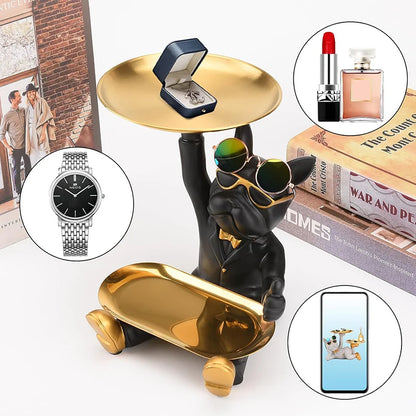 Französische Bulldogge Dekofigur mit Ablageschale – Moderne Schlüssel- & Schmuckablage