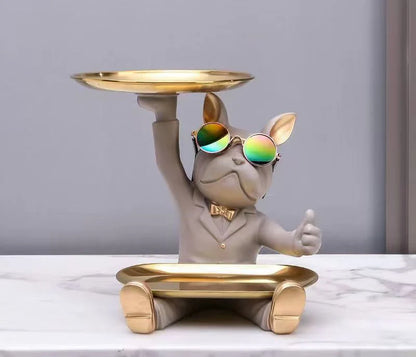 Französische Bulldogge Dekofigur mit Ablageschale – Moderne Schlüssel- & Schmuckablage