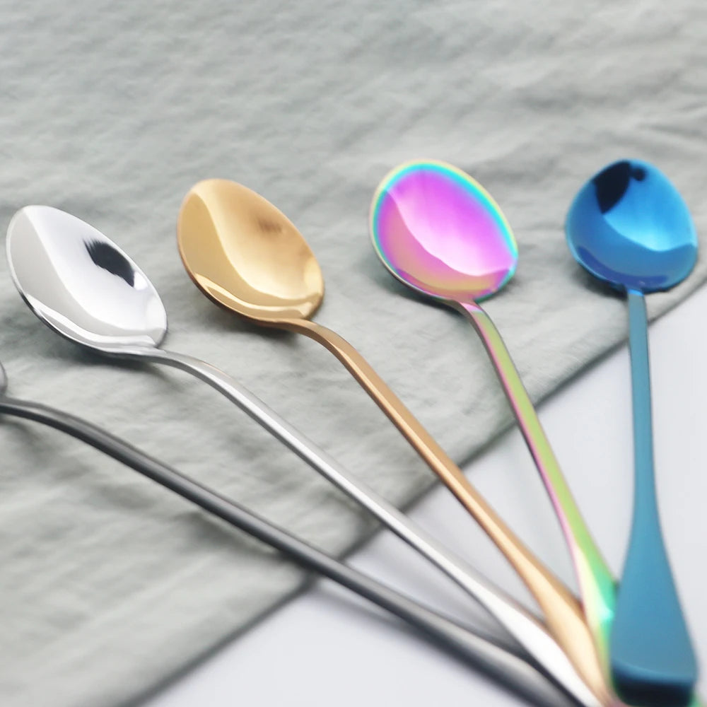 4er Set Edelstahl-Löffel mit langem Griff – Dessert-, Eis-, Kaffee- & Rührlöffel, Party- und Tischbesteck