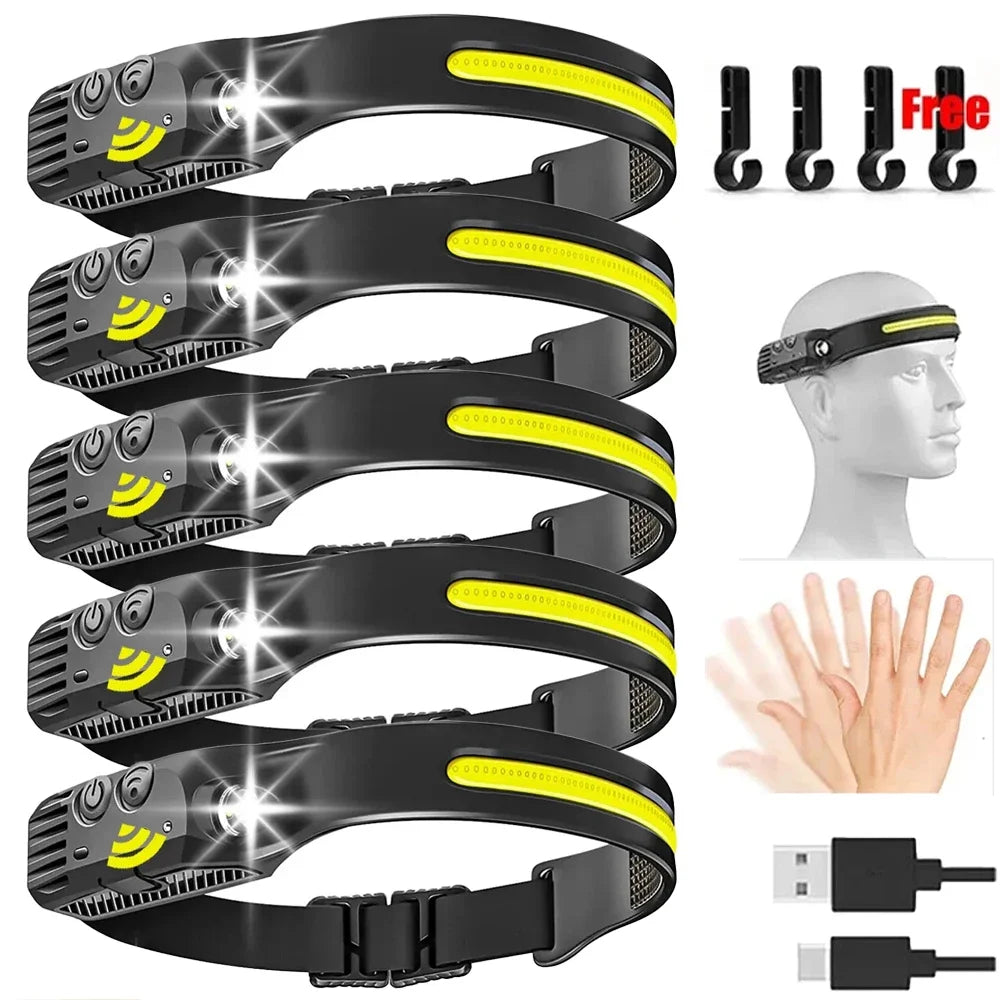 USB wiederaufladbare LED Stirnlampe – COB Arbeitslicht, wasserdicht, Sensorlicht, ideal für Angeln, Camping & Outdoor