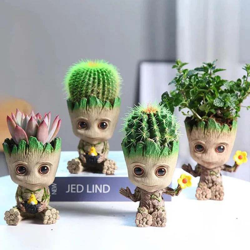 Miniatur Dekofigur 5 cm, Cartoon Baum-Männchen Desktop Ornament, Handgefertigte Büro- und Wohnraumdekoration