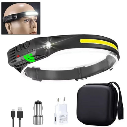 USB wiederaufladbare LED Stirnlampe – COB Arbeitslicht, wasserdicht, Sensorlicht, ideal für Angeln, Camping & Outdoor