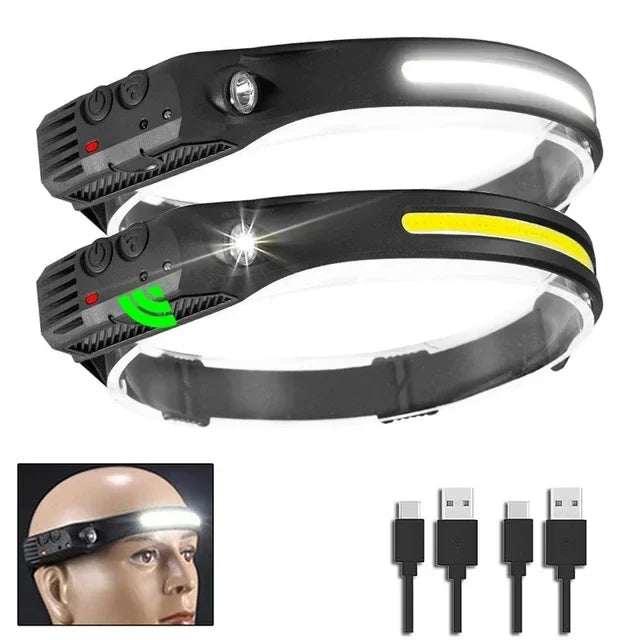 USB wiederaufladbare LED Stirnlampe – COB Arbeitslicht, wasserdicht, Sensorlicht, ideal für Angeln, Camping & Outdoor
