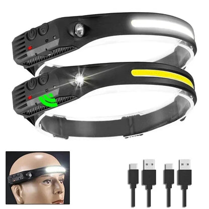 USB wiederaufladbare LED Stirnlampe – COB Arbeitslicht, wasserdicht, Sensorlicht, ideal für Angeln, Camping & Outdoor
