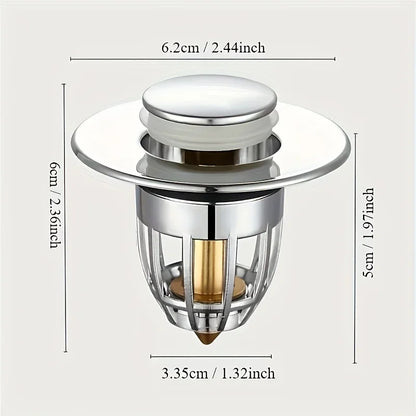 Universal Waschbecken-Abflussstöpsel mit Pop-up & Haarfänger – Chrom/Metall Filter, leicht zu drücken