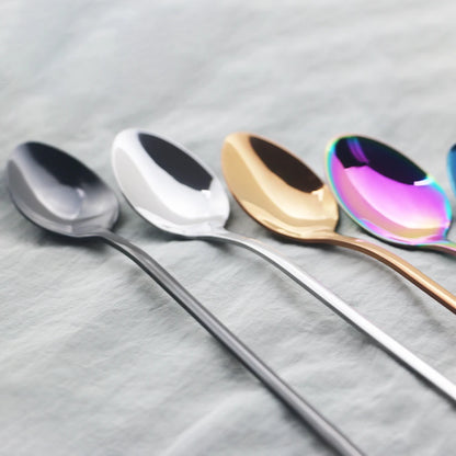 4er Set Edelstahl-Löffel mit langem Griff – Dessert-, Eis-, Kaffee- & Rührlöffel, Party- und Tischbesteck
