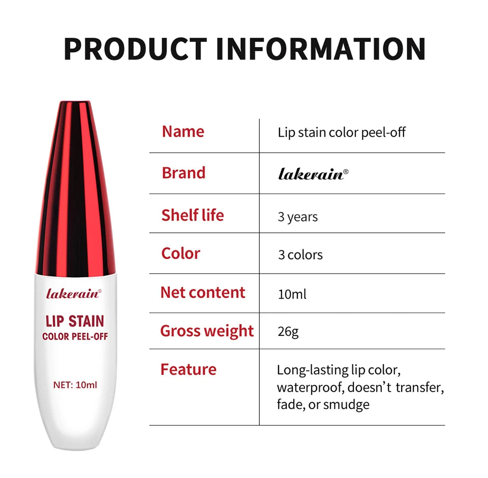 Lip Stain Peel Off – Langanhaltender 24h Matte Lippenstift, Flüssig, Wasserfest, Transferproof, Lip Makeup