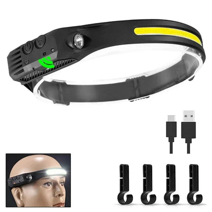USB wiederaufladbare LED Stirnlampe – COB Arbeitslicht, wasserdicht, Sensorlicht, ideal für Angeln, Camping & Outdoor