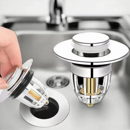 Universal Waschbecken-Abflussstöpsel mit Pop-up & Haarfänger – Chrom/Metall Filter, leicht zu drücken