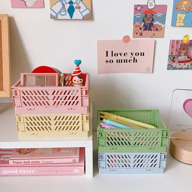 6er Set Einfacher & Niedlicher Schreibtisch-Organizer für Schüler und Büro, Stapelbarer und Klappbarer Kunststoff-Schreibwarenhalter