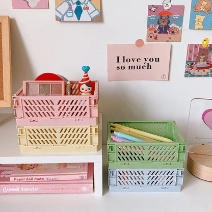 6er Set Einfacher & Niedlicher Schreibtisch-Organizer für Schüler und Büro, Stapelbarer und Klappbarer Kunststoff-Schreibwarenhalter