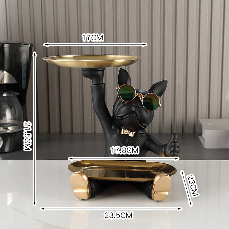 Französische Bulldogge Dekofigur mit Ablageschale – Moderne Schlüssel- & Schmuckablage