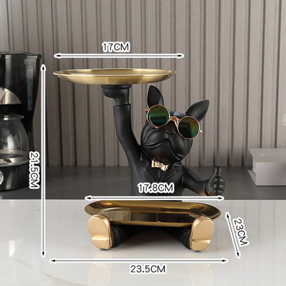 Französische Bulldogge Dekofigur mit Ablageschale – Moderne Schlüssel- & Schmuckablage