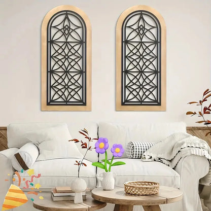 2er Set Bogen-Wanddeko aus Holz – Vintage Landhaus Wandkunst für stilvolles Zuhause