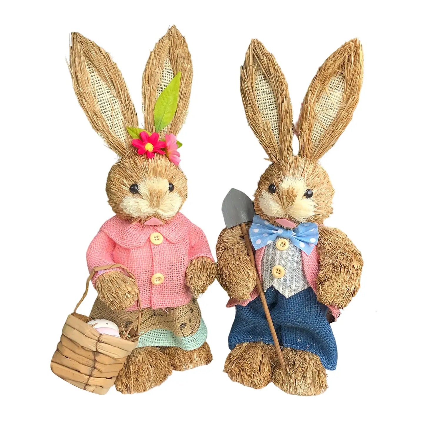 Niedlicher Osterhase aus Stroh – Dekofigur für Haus und Garten, stehender Osterhase 35 cm