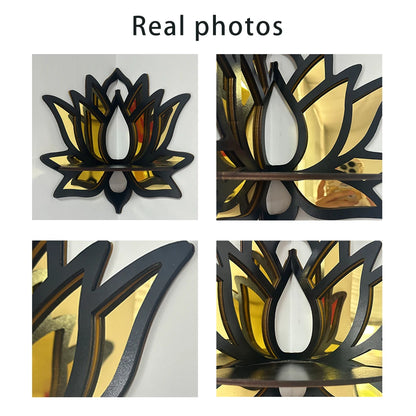 Lotus Wandregal aus Holz mit Spiegel – Dekorative Ablage für Kerzen & Duftöle