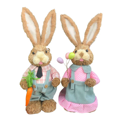 Niedlicher Osterhase aus Stroh – Dekofigur für Haus und Garten, stehender Osterhase 35 cm